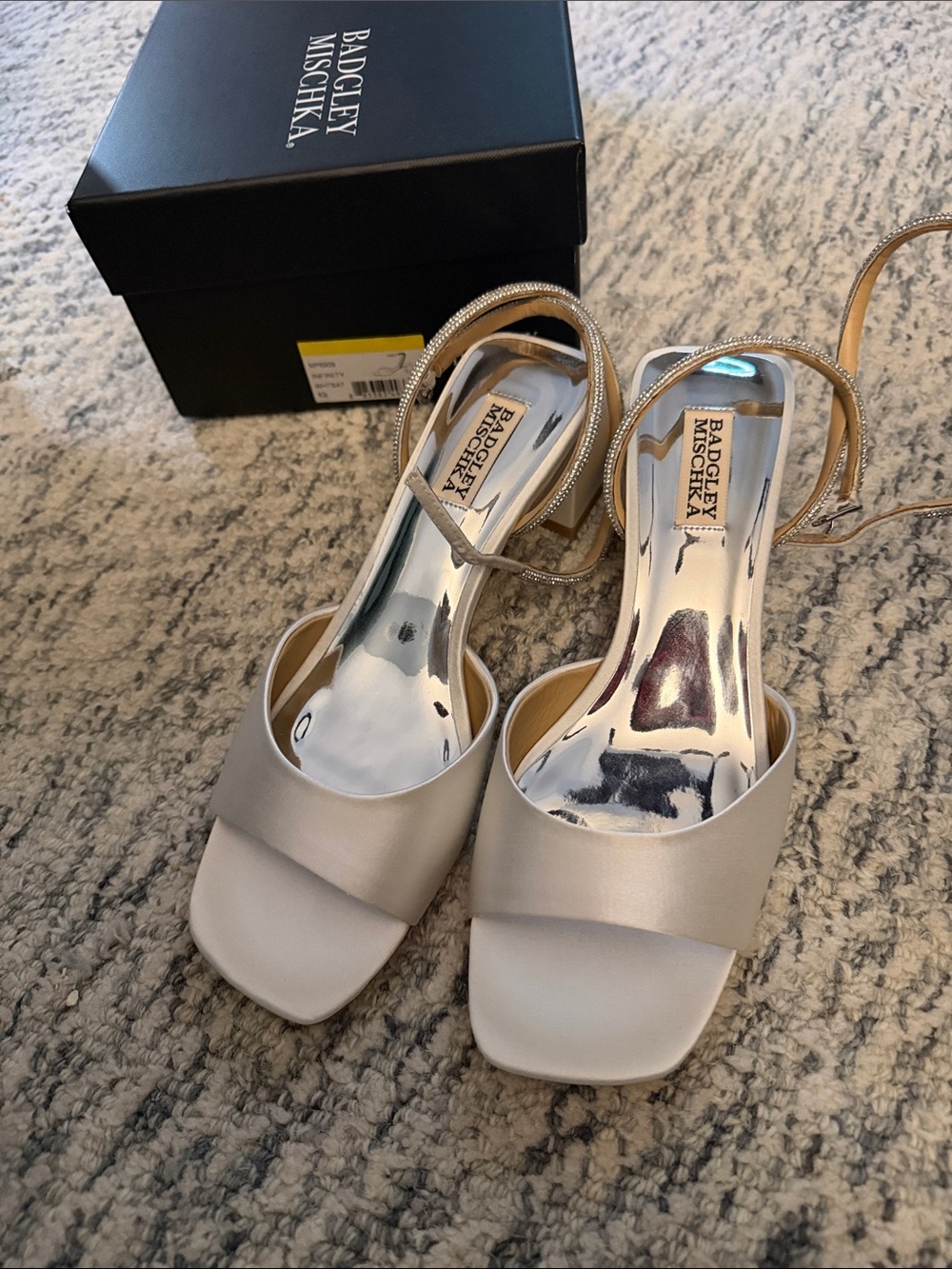 Badgley Mischka INFINITY White Satin Open-Toe Ankle-Strap Heels Bridal